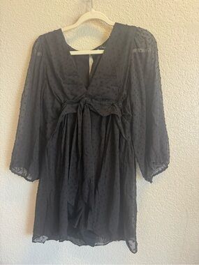 Zara Black Swiss Dot Tie-Front Mini Dress